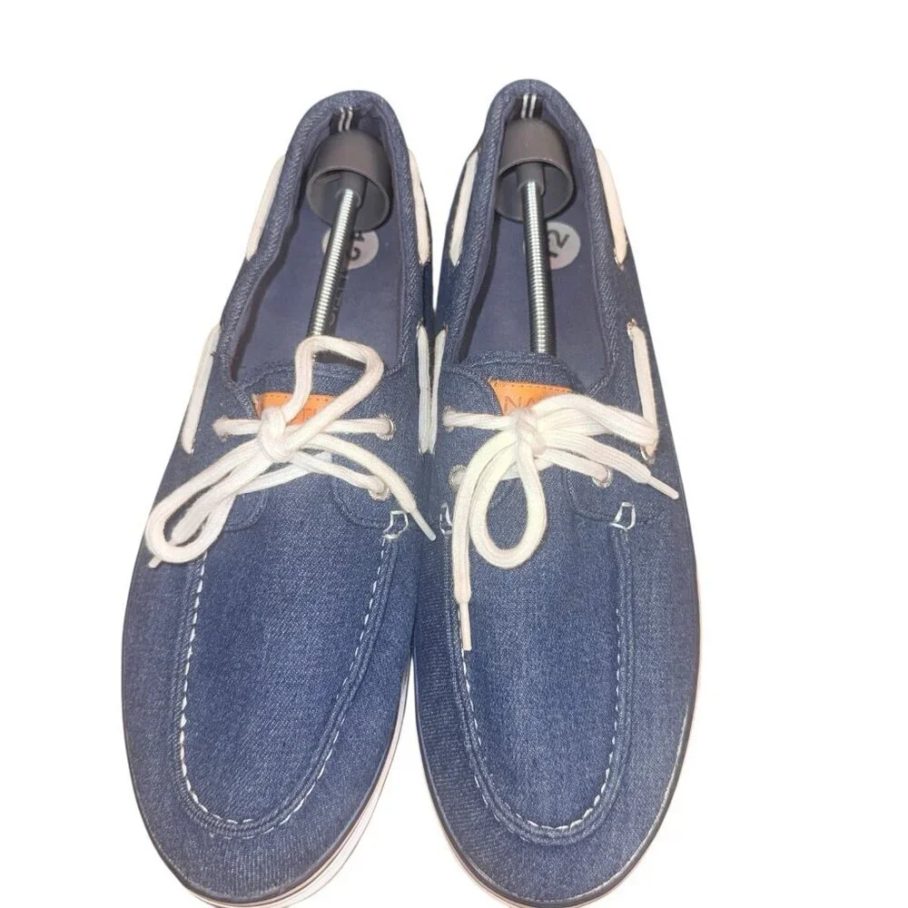 Nautica Galley Blue Canvas Boat Shoes Lace Up Casual Shoes Men’s Size 12